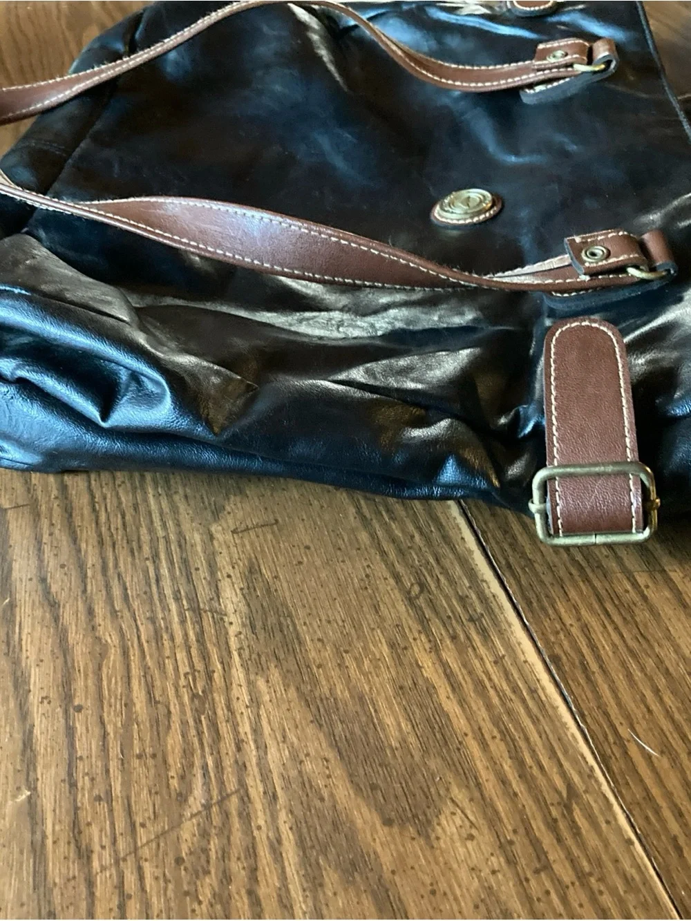 Intake 80-90s capezio Black Leather Tote hobo shoulder bag with Brown Straps